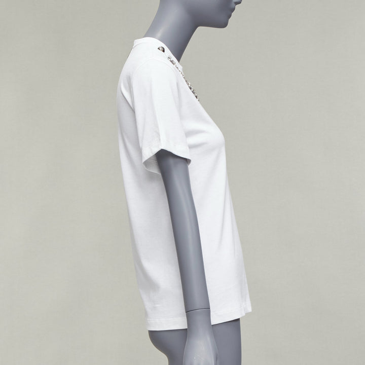 CHRISTOPHER KANE crystal rhinestone dome stud necklace white cotton tshirt XS