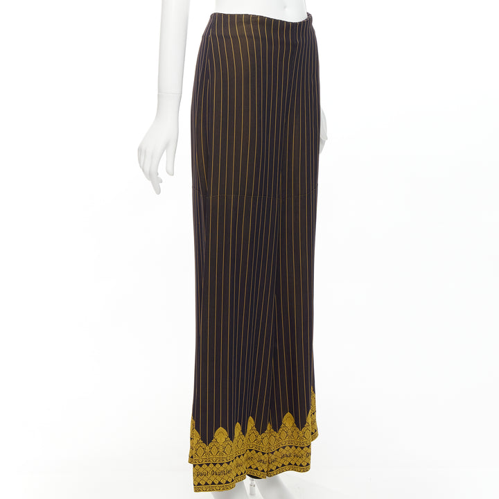 JEAN PAUL GAULTIER FEMME black gold striped logo trim wide leg pants IT40 L