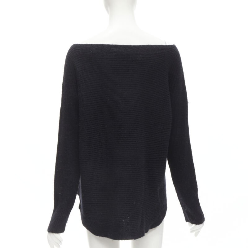 VINCE black merino wool blend boat wide boat neck high low sweater M