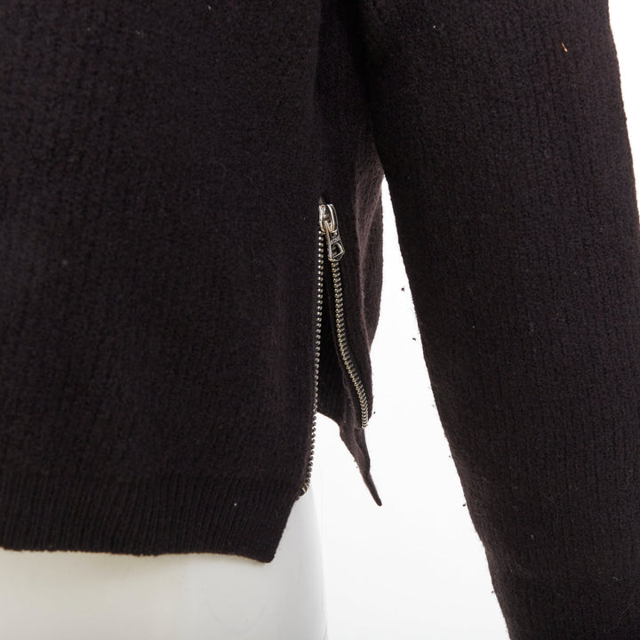 ACNE STUDIOS 2014 Misty Boiled black merino wool crop zip side pullover XS
