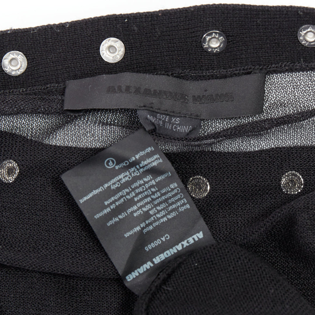 ALEXANDER WANG black merino wool silk trim sheer back cardigan XS