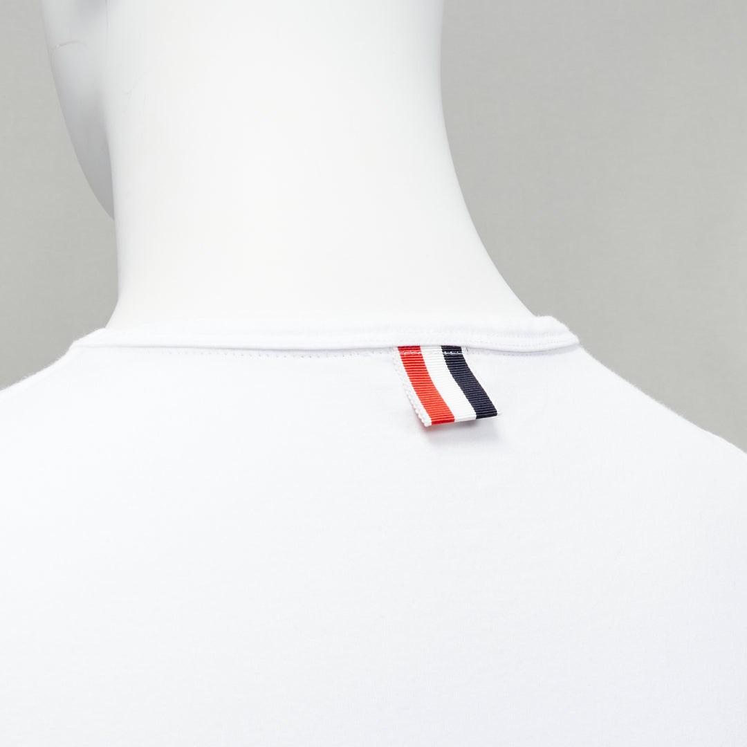 THOM BROWNE iconic stripes patch pocket white cotton tshirt Sz. 1 S