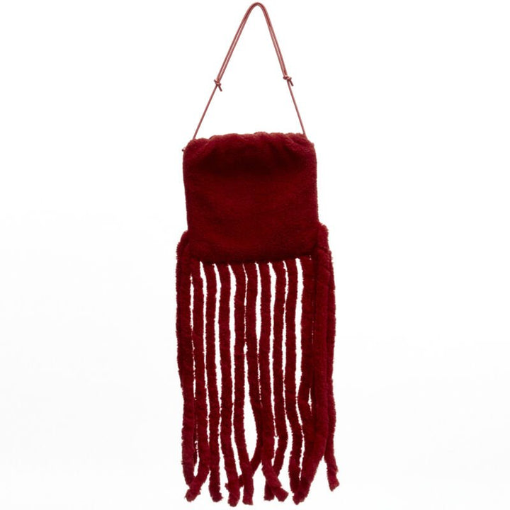 rare BOTTEGA VENETA Daniel Lee Runway red shearling fringe crossbody clutch