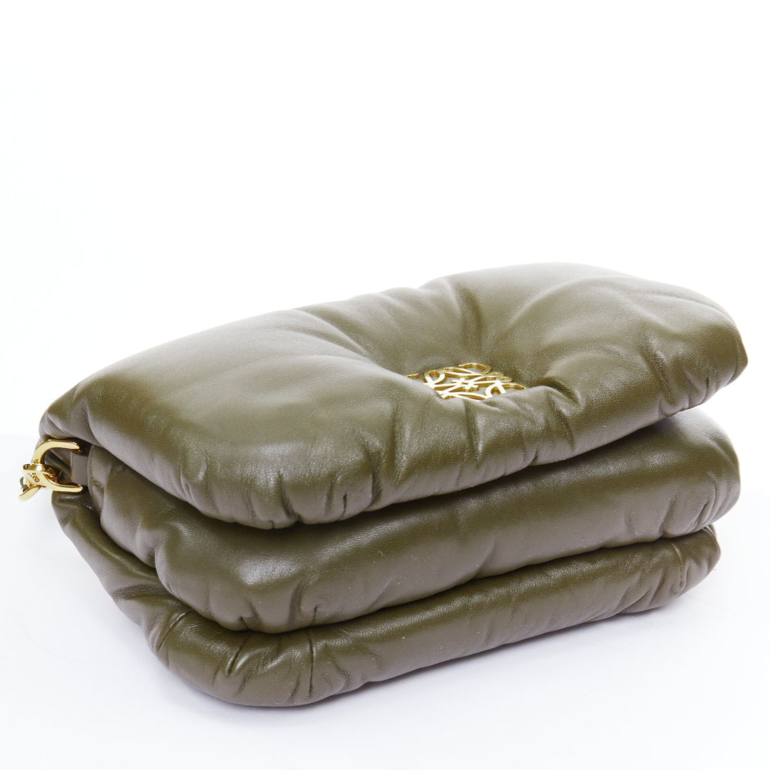 LOEWE Mini Puffer Goya khaki soft nappa padded pillow crossbody bag