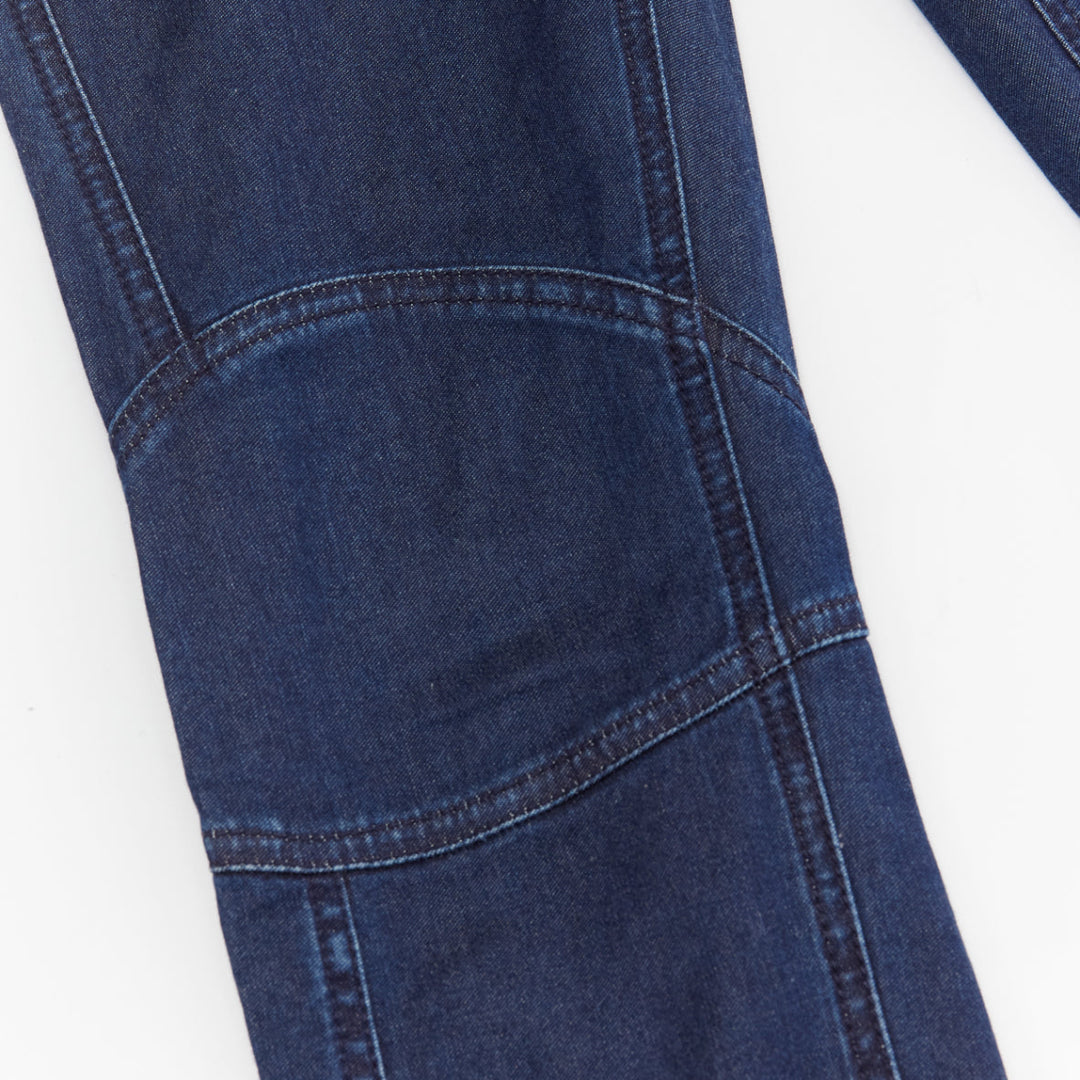 LOUIS VUITTON blue washed denim patchwork logo skinny motorcycle jeans FR34 XS