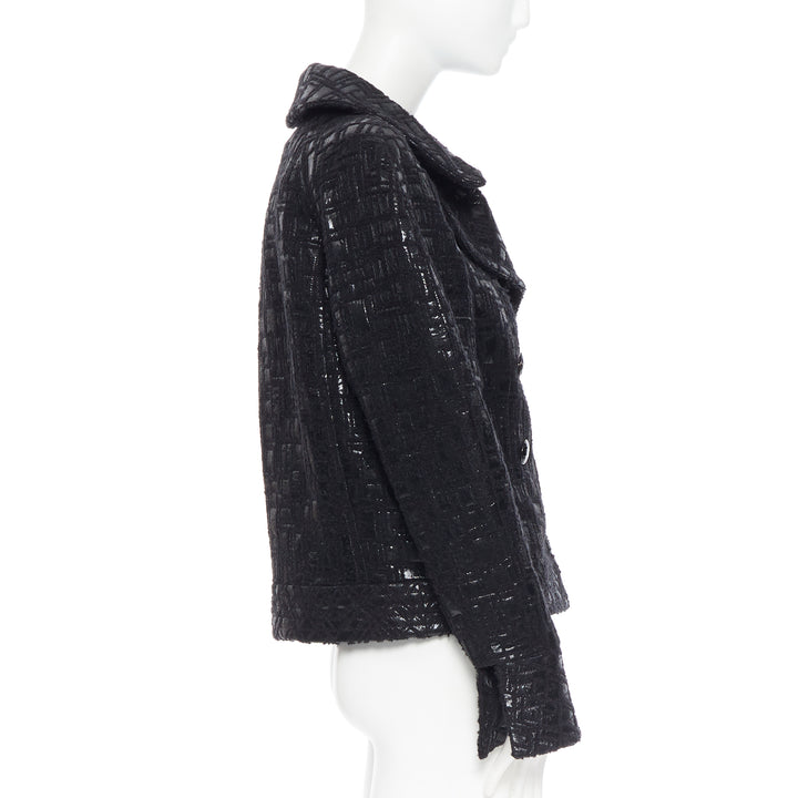runway CHANEL 13A cyber tweed bomber sleeve double breasted black jacket FR36