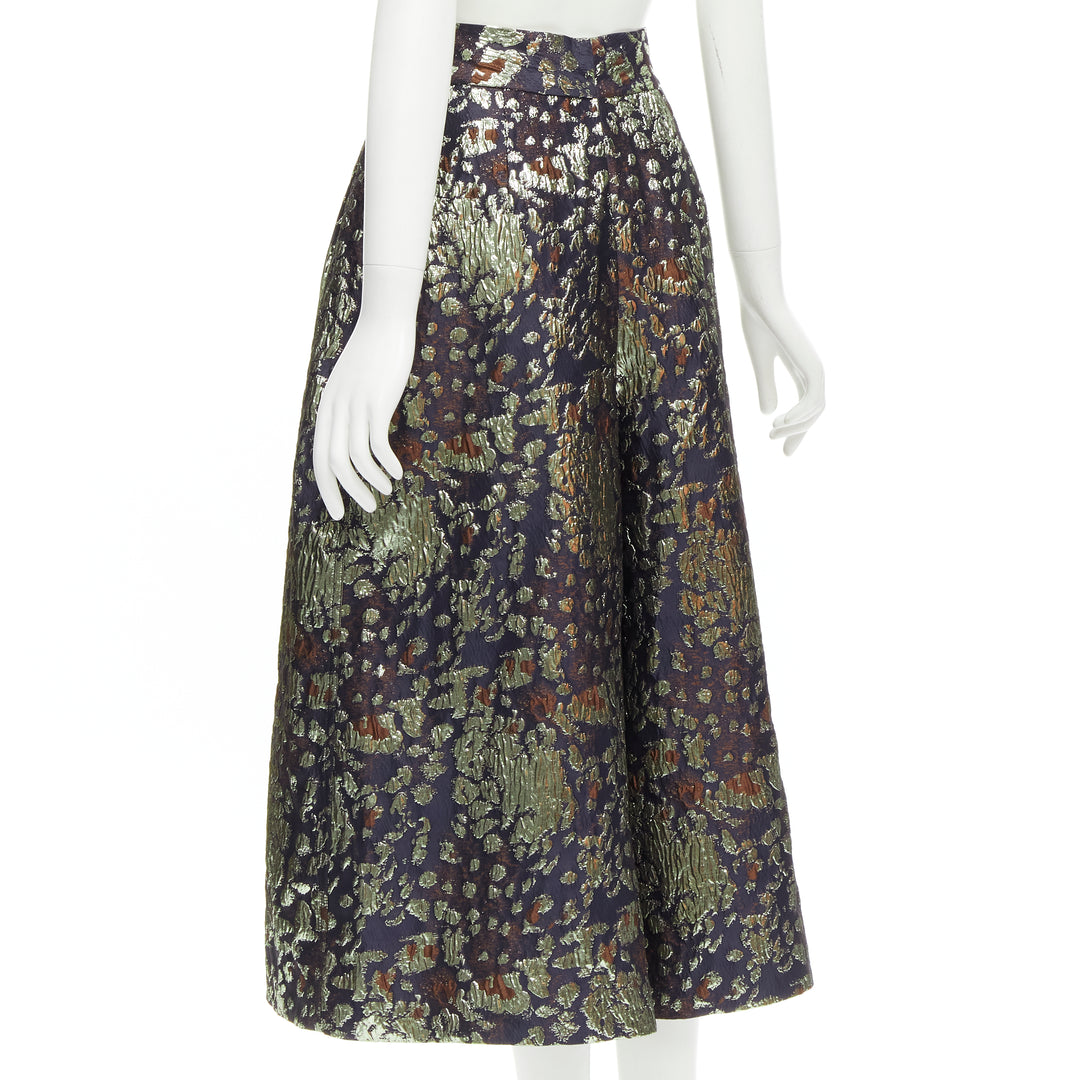 MALENE BIRGER Dinard gold metallic brocade wide leg culottes pants FR32 XXS
