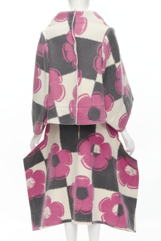 rare COMME DES GARCONS 2012 Runway 2D Flat Packed Doll floral checkered set XS