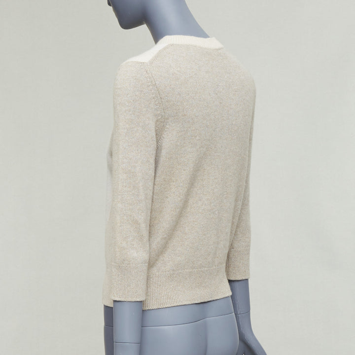 CHANEL 100% cashmere beige cream colorblocked CC buttons cardigan FR36 S