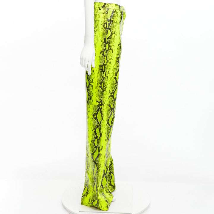 OFF WHITE Virgil Abloh 2019 Runway neon yellow leather wide leg pants IT40 S