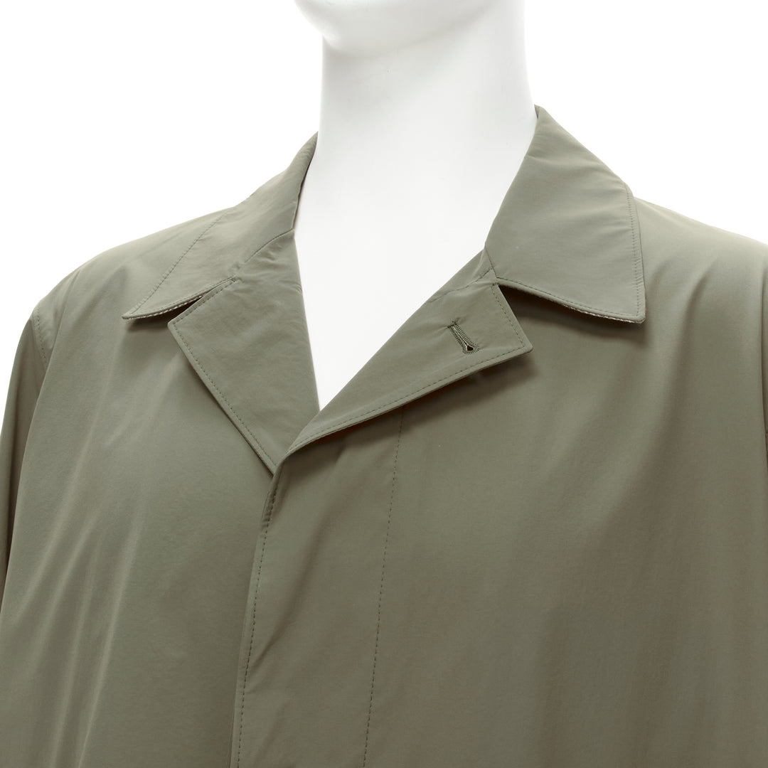 LORO PIANA green classic minimal invisible buttons longline jacket coat XL