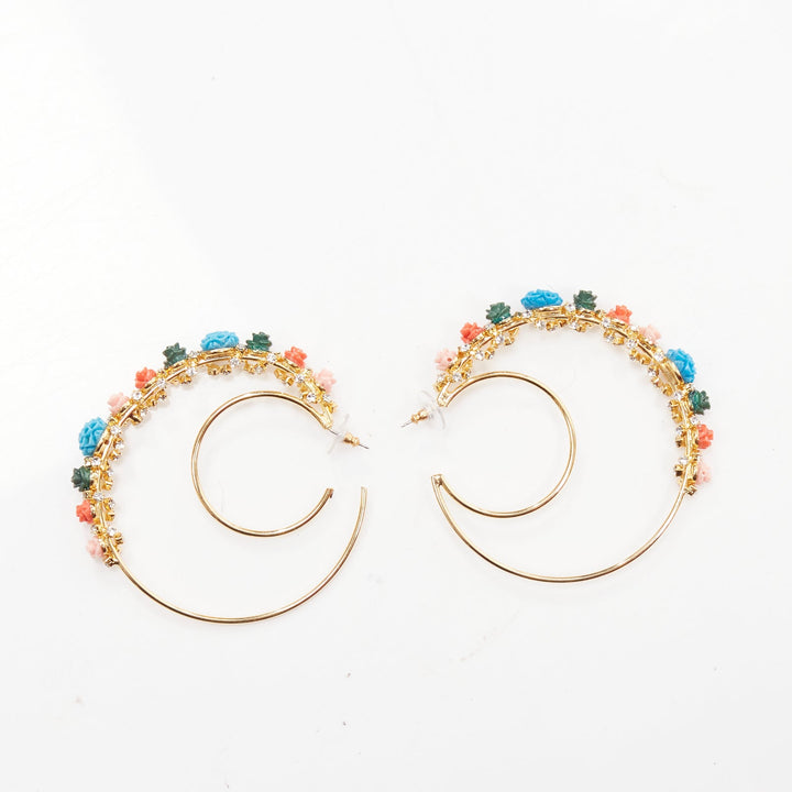 MERCEDES SALAZAR multicolour resin flower embellished moon hoop pin earrings