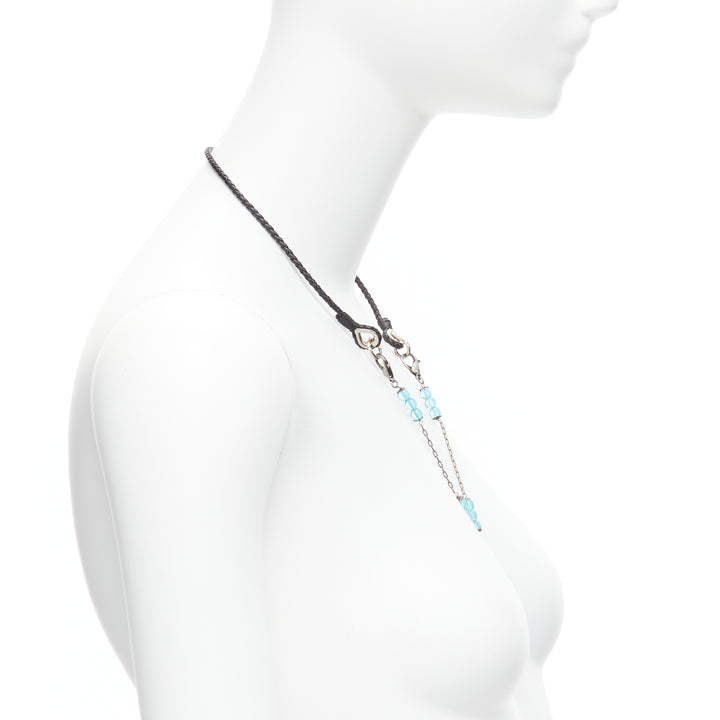 DOLCE GABBANA faux emerald blue beads Bytantine cross leather opera necklace