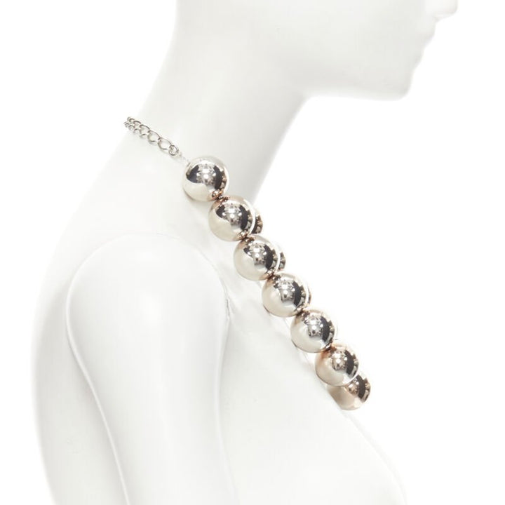 OSCAR DE LA RENTA Bold Beaded single strand silver XL ball statement necklace