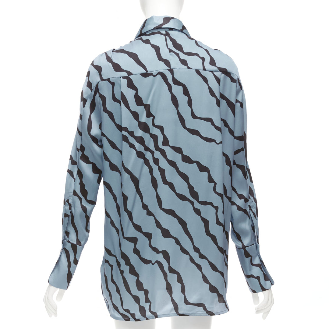 VVB VICTORIA BECKHAM blue black diagonal stripe asymmetric shoulder shirt UK10 M