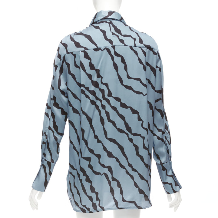 VVB VICTORIA BECKHAM blue black diagonal stripe asymmetric shoulder shirt UK10 M