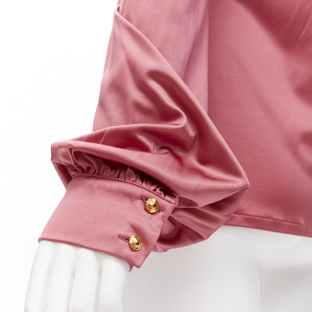 GUCCI pink bamboo buckle silky deep V billow sleeve blouse IT44 L