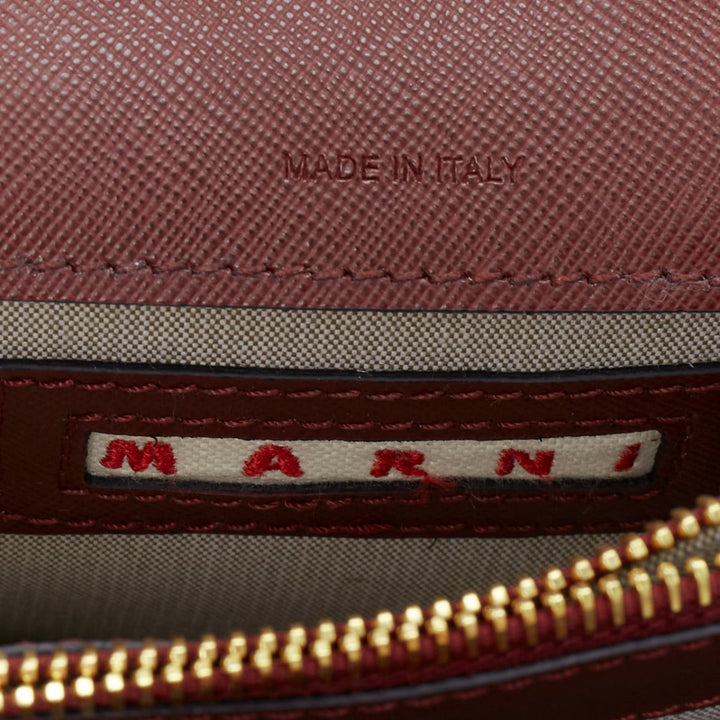 MARNI Trunk navy burgundy textured leather clasp crossbody bag