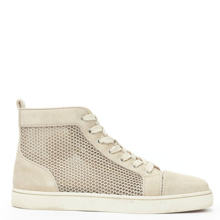 CHRISTIAB LOUBOUTIN Louis sand beige suede jacquard high top sneaker EU40.5
