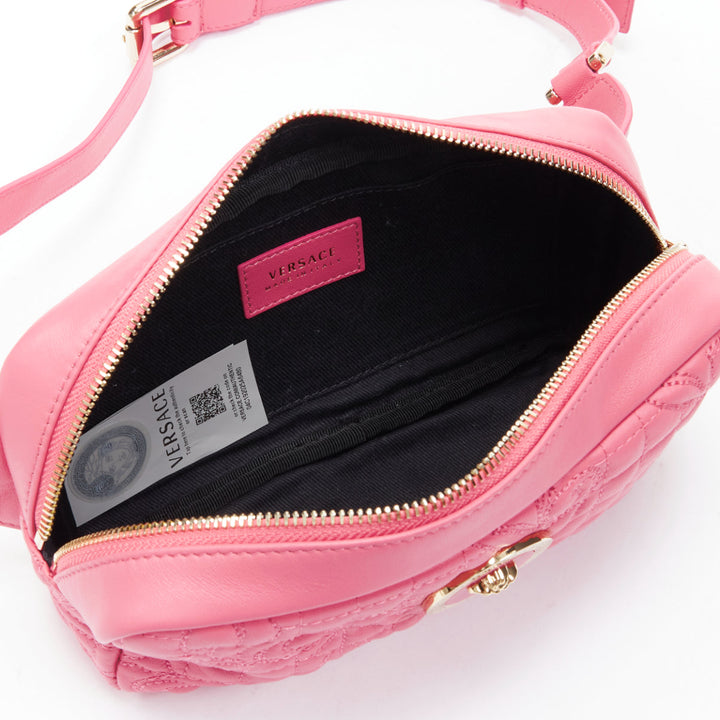 VERSACE Vanitas baroque quilted pink leather gold Medusa crossbody waist bag