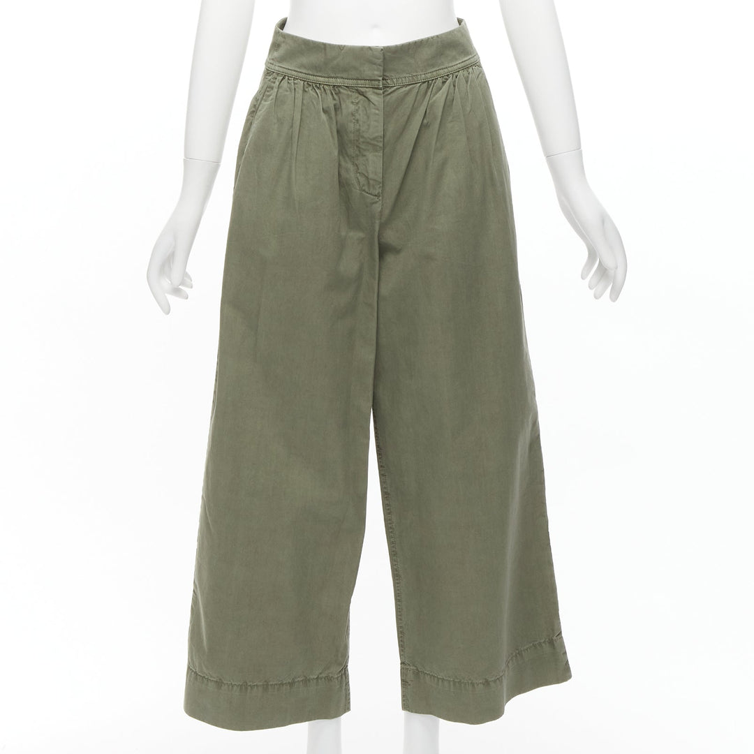 J.CREW COLLECTION 100% washed green cotton pleat front wide safari pants US0 XS