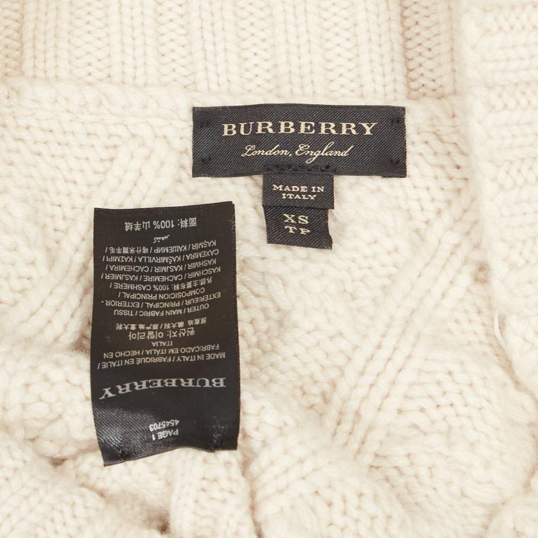 BURBERRY 100% cashmere cream one shoulder mixed cable knit pullover sweater XS