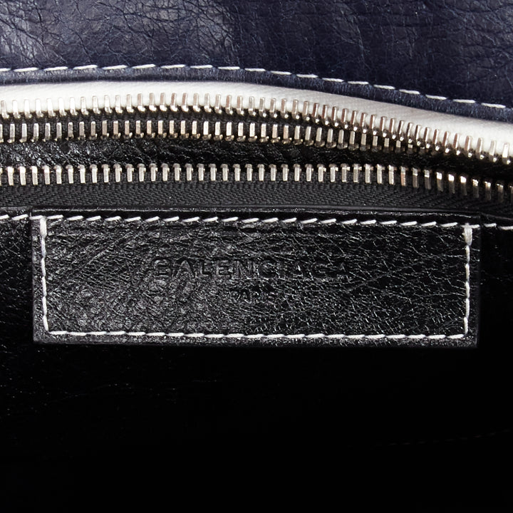 BALENCIAGA Bazar navy red striped leather top handle crossbody bag