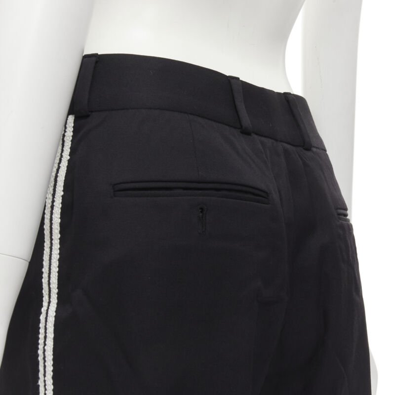 SAINT LAURENT white side braided trimming formal trousers S