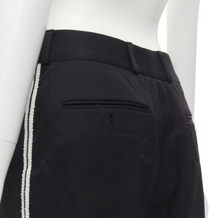 SAINT LAURENT white side braided trimming formal trousers S