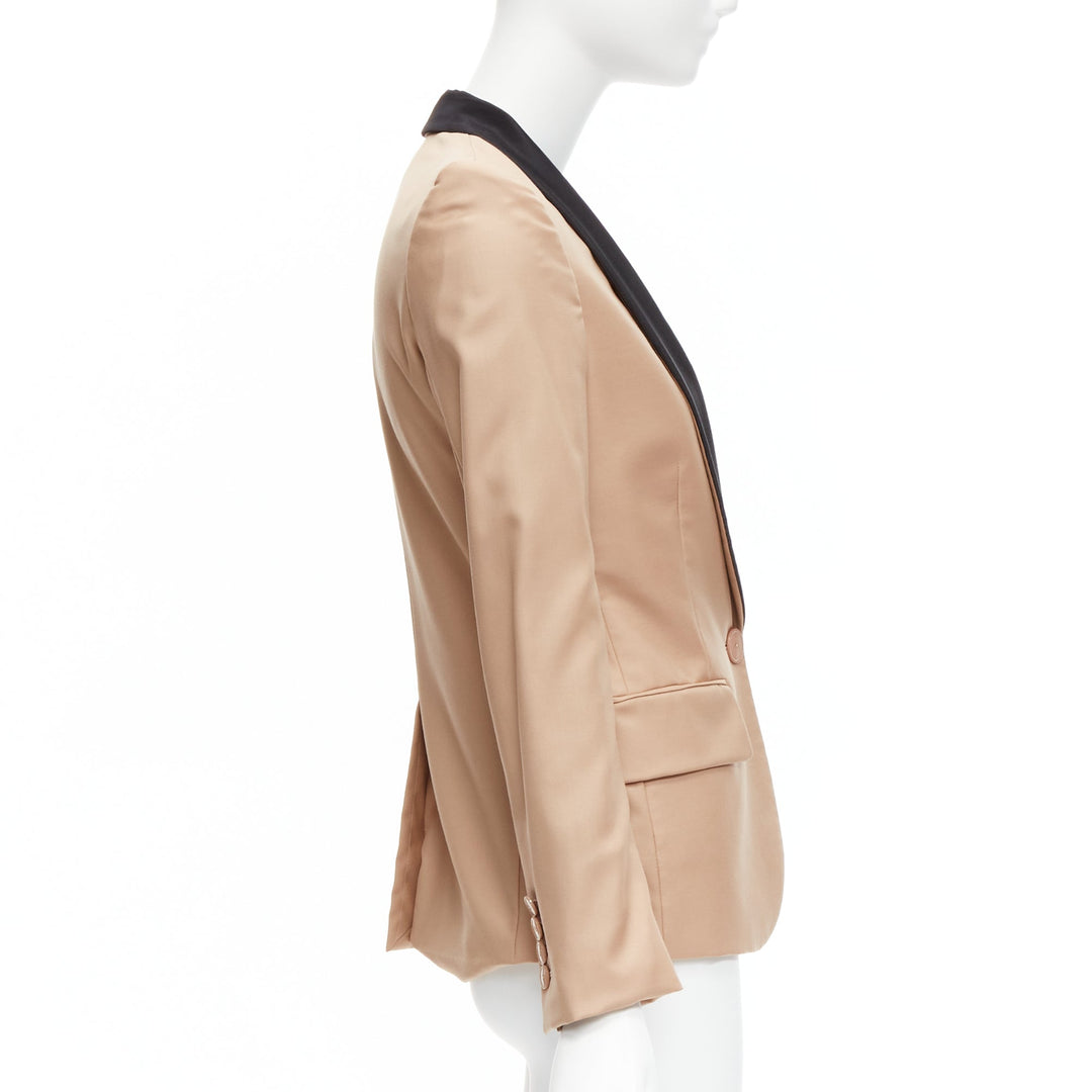 STELLA MCCARTNE nude wool shawl collar multi pocket tux blazer IT36 XXS