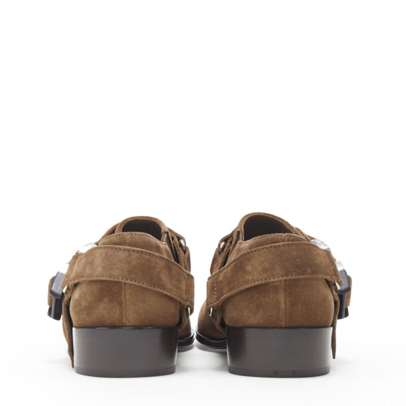 PRADA Santiag brown suede logo buckle harness western brogue shoe EU36