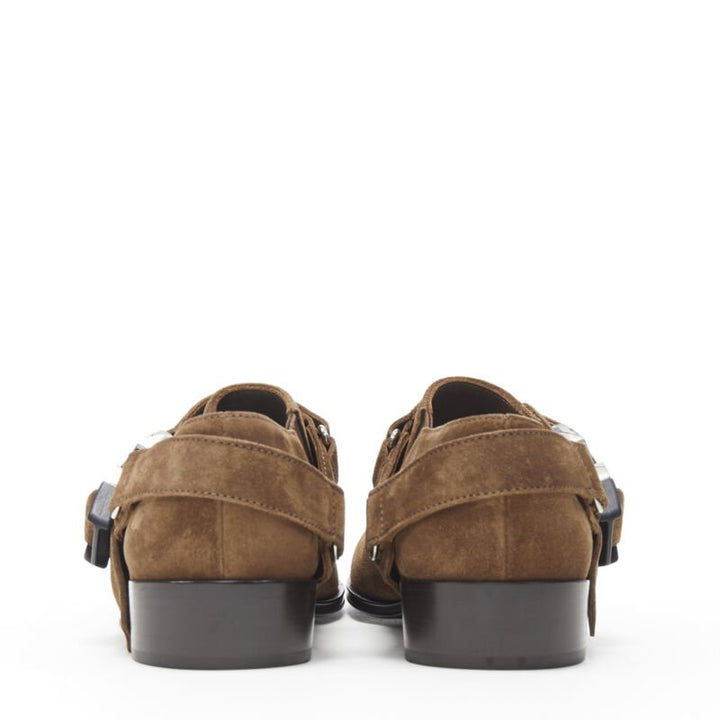 PRADA Santiag brown suede logo buckle harness western brogue shoe EU36