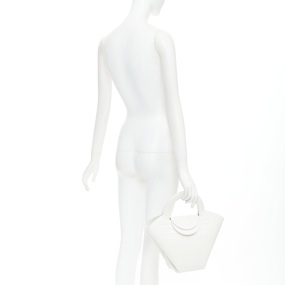BOTTEGA VENETA white embossed scaled leather top handle tote bag