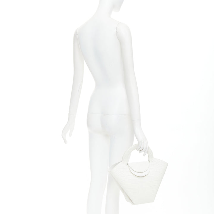 BOTTEGA VENETA white embossed scaled leather top handle tote bag