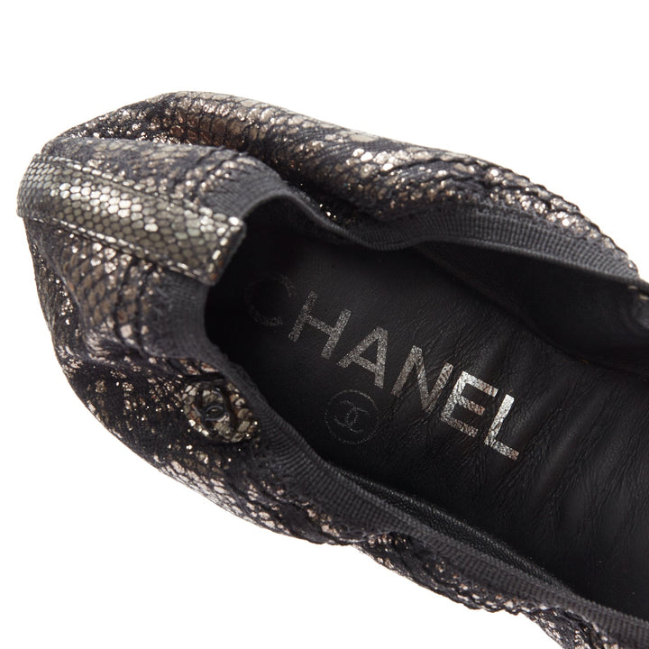 CHANEL metallic copper black print stretch fit flat ballerina flats EU36.5C