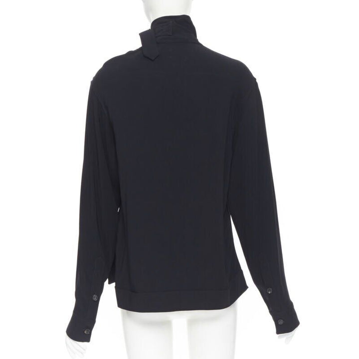 VICTORIA BECKHAM black crepe flap breast pocket strapped collar blouse top UK8 M