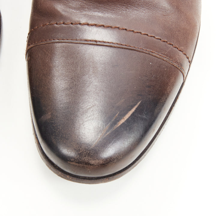 LANVIN brown calfskin lace up distressed scuffed leather dress shoes US8 EU41