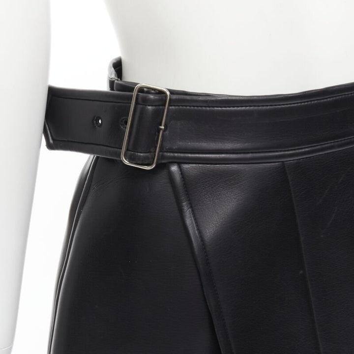COMME DES GARCONS Vintage black faux leather silver buckle wrap skirt M