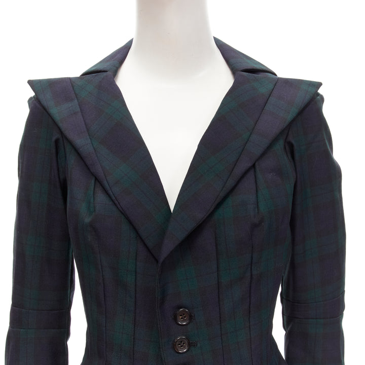 JUNYA WATANABE 1996 Vintage green plaid deconstructed panels fitted blazer S