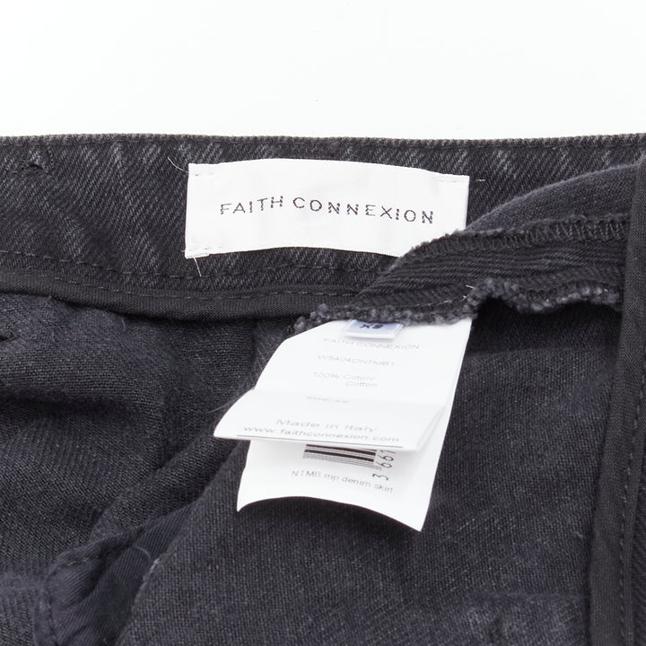 rare FAITH CONNEXION NTMB black denim cotton punk chain multi pockets skirt XS
