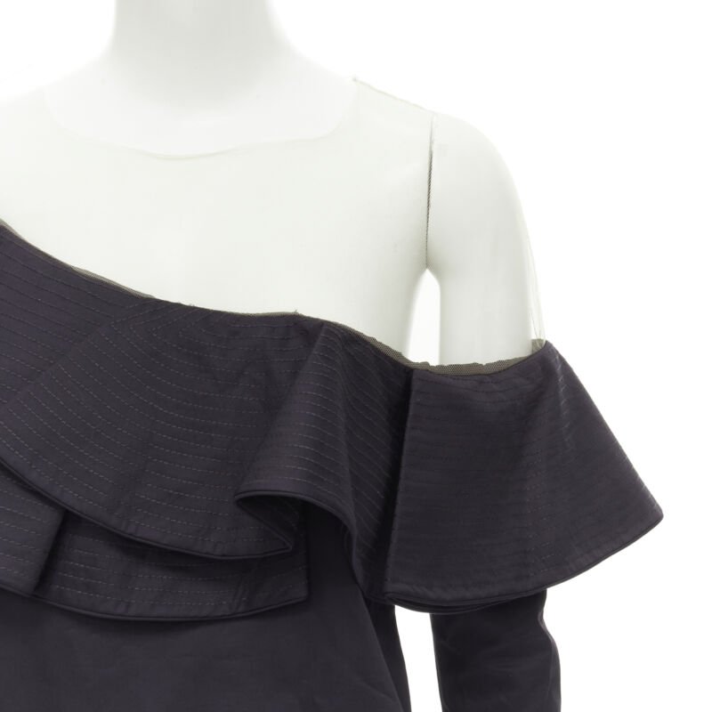 JOHANNA ORTIZ Lazarote black cotton mesh yoke ruffle off shoulder top US2 XS