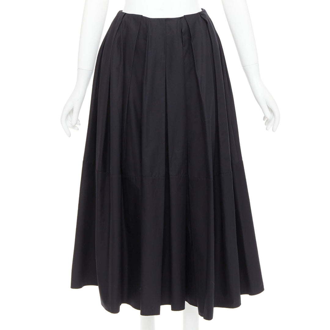KHAITE black 100% cotton invisible waistband pleated full tea length skirt US2 S