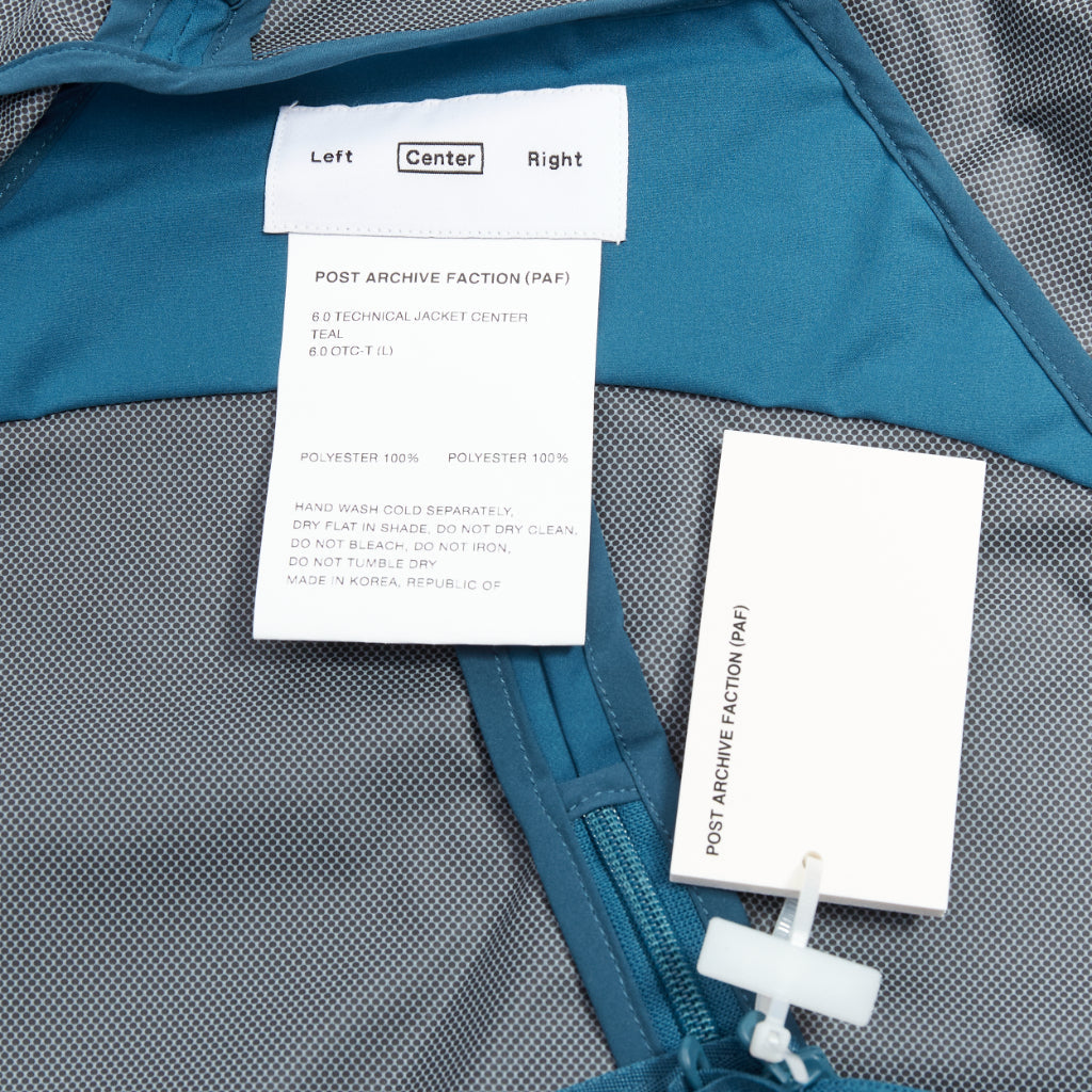 POST ARCHIVE FACTION 6.0 Technical Center teal blue side zip jacket XL