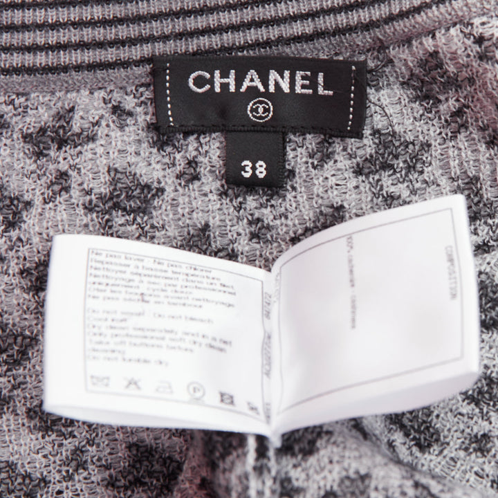 CHANEL black white cashmere velvet buttons crew cardigan FR38 M