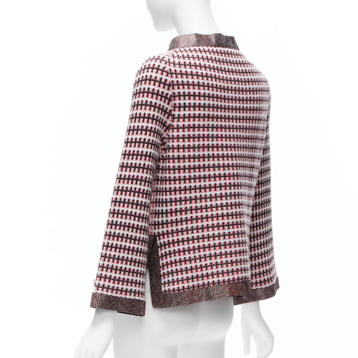 CHANEL pink 100% cashmere tweed crystal trim swing cardigan jacket FR34 XS