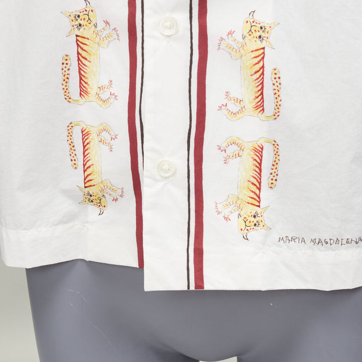 MARNI Maria Magdalena Suarez white cotton yellow tiger print shirt IT36 XXS
