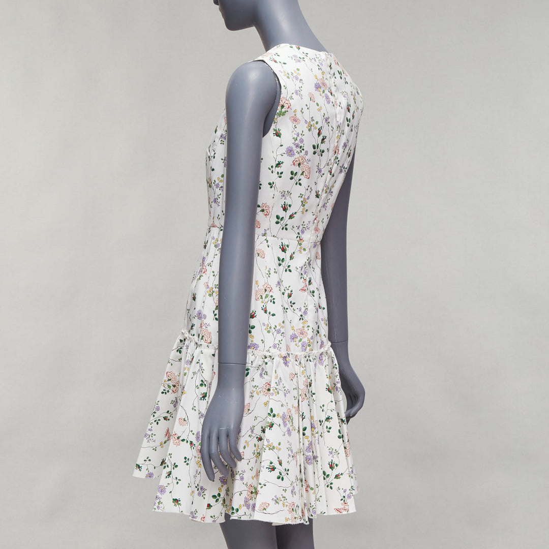 GIAMBATTISTA VALLI white green nylon silk floral print fit flare dress IT42 M