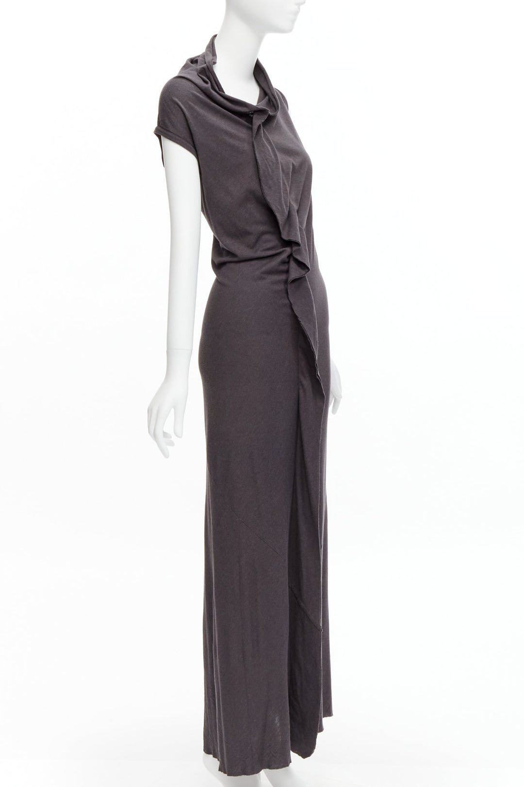 COMME DES GARCONS 1998 Vintage grey cowl neck flutter seam 3D cut midi dress S
