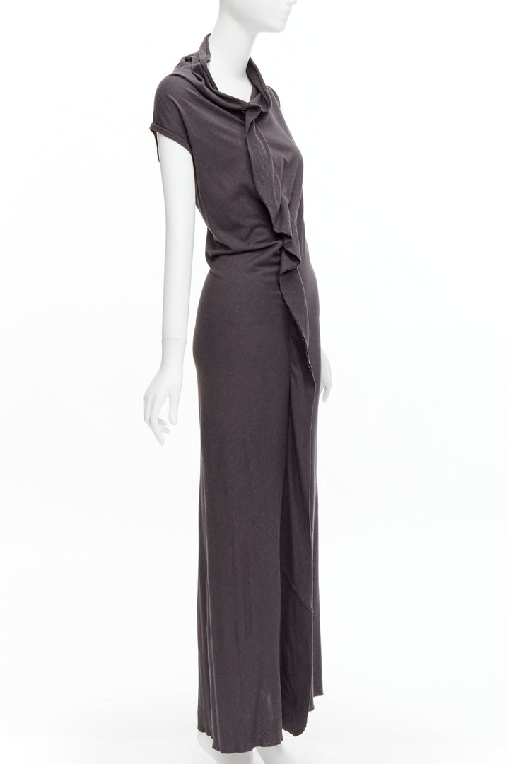 COMME DES GARCONS 1998 Vintage grey cowl neck flutter seam 3D cut midi dress S