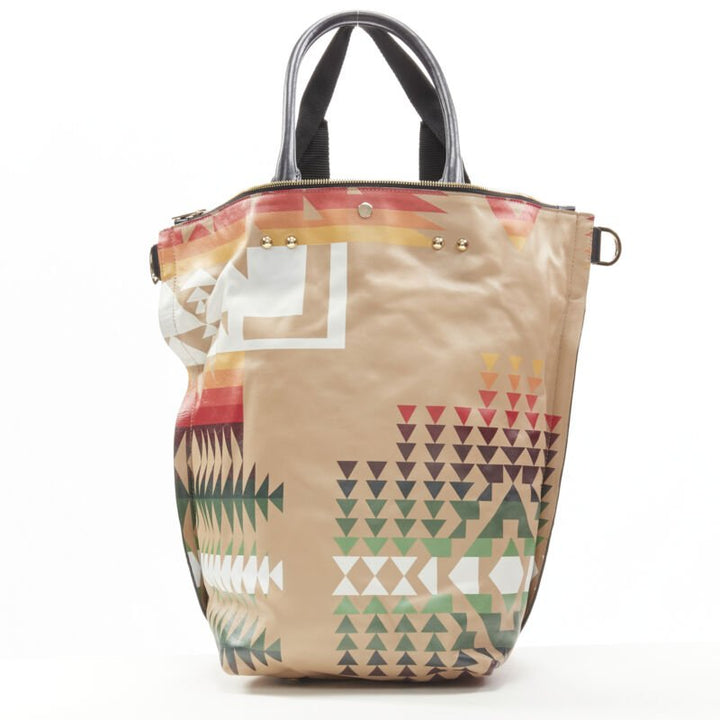 rare SACAI PENDLETON aztec ethnic print brown leather foldover tote bag